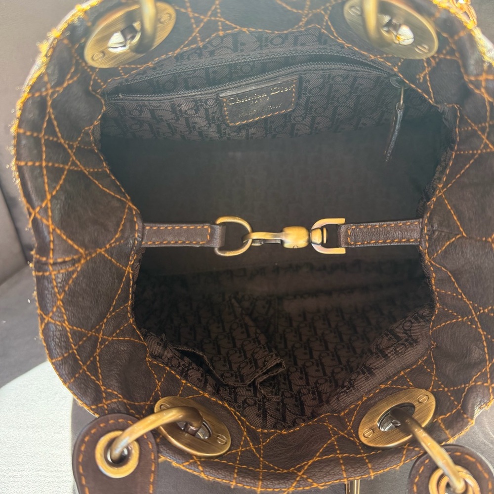 Rare Lady Dior Small Tote Bag in Constract Stitch Cannage Brown Leather - Picture 12 of 15